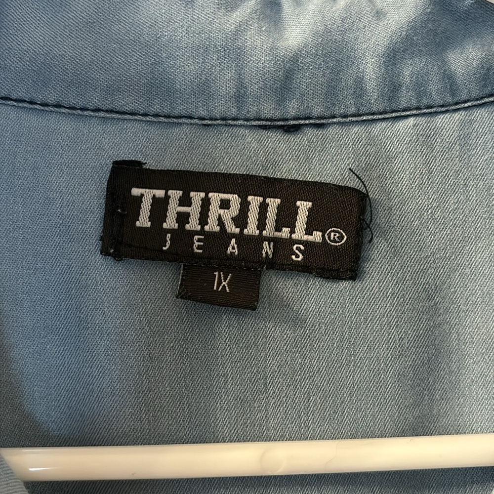 Thrill Jeans distressed denim button down size 1X - Picture 5 of 8